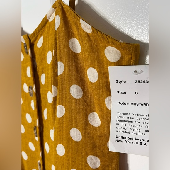 REBELLION AGAIN Mustard Yellow White
Polka Dot Print Button Midi A-Line Dress / - Picture 6 of 14